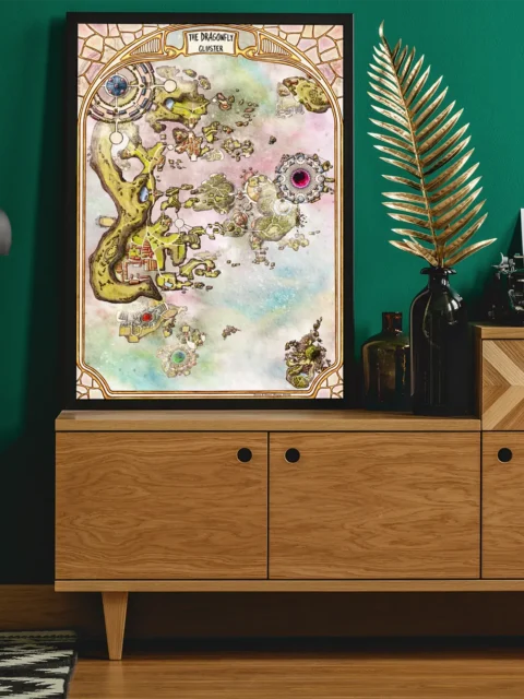 Surreal fantasy region with islands and structures