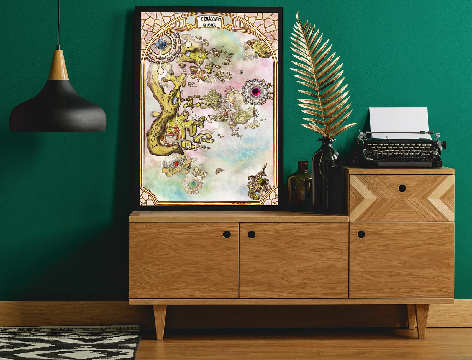 Surreal fantasy region with islands and structures