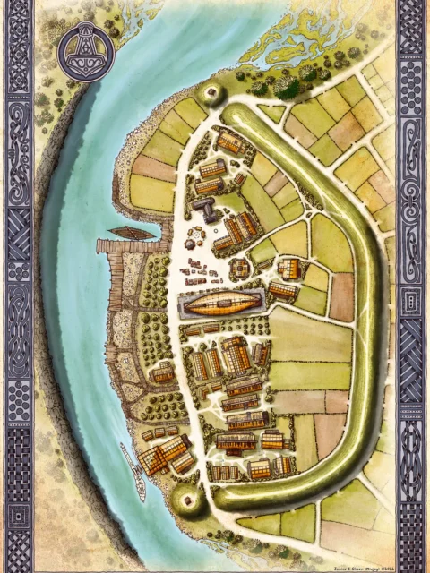 Dragonsthorp river bend settlement map showing riverside layout