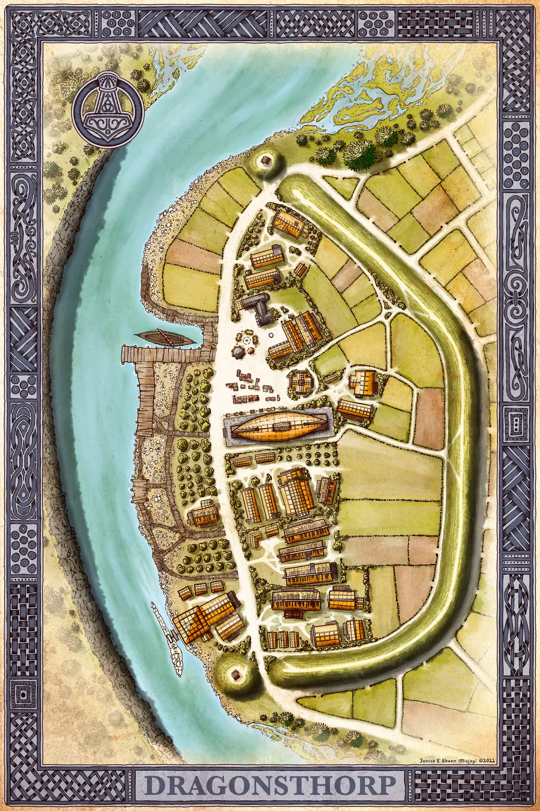 Dragonsthorp river bend settlement map showing riverside layout