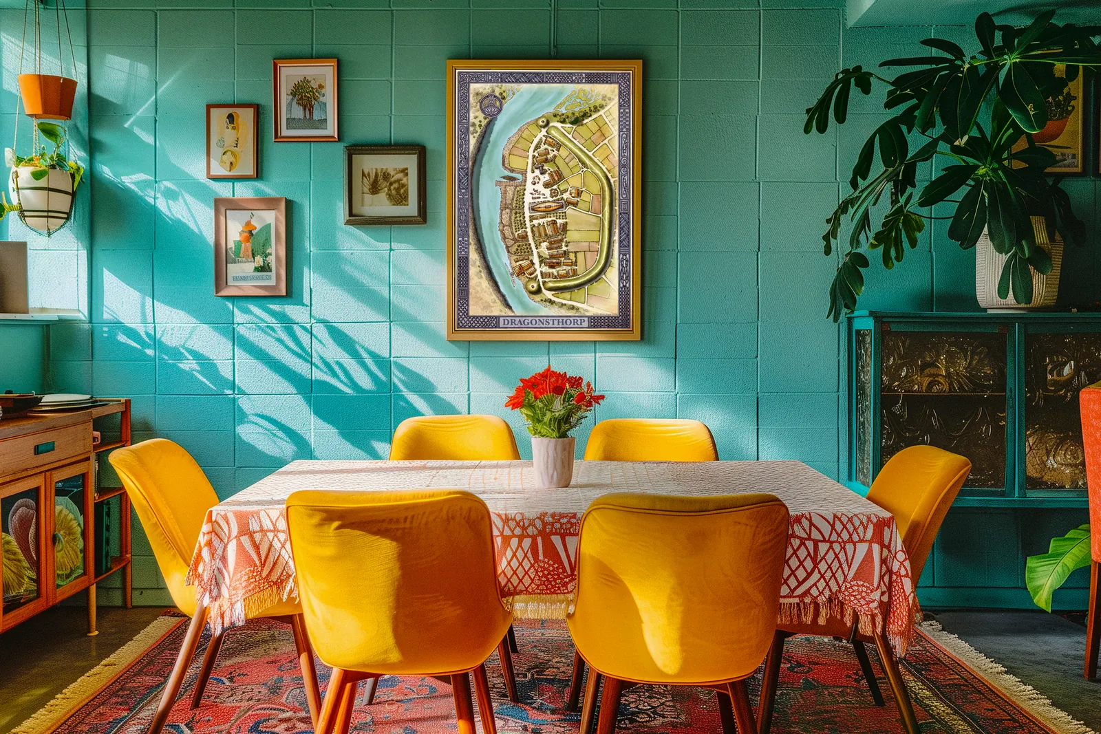 Top-down riverside settlement with roads and buildings