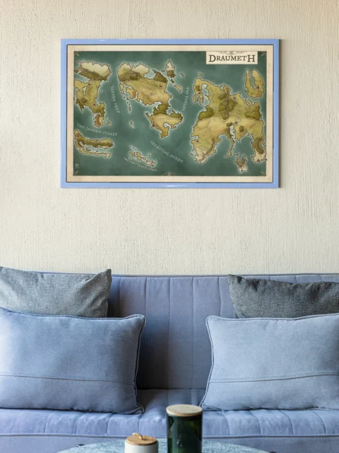 World map of Draumeth emphasizing maritime routes and separated lands