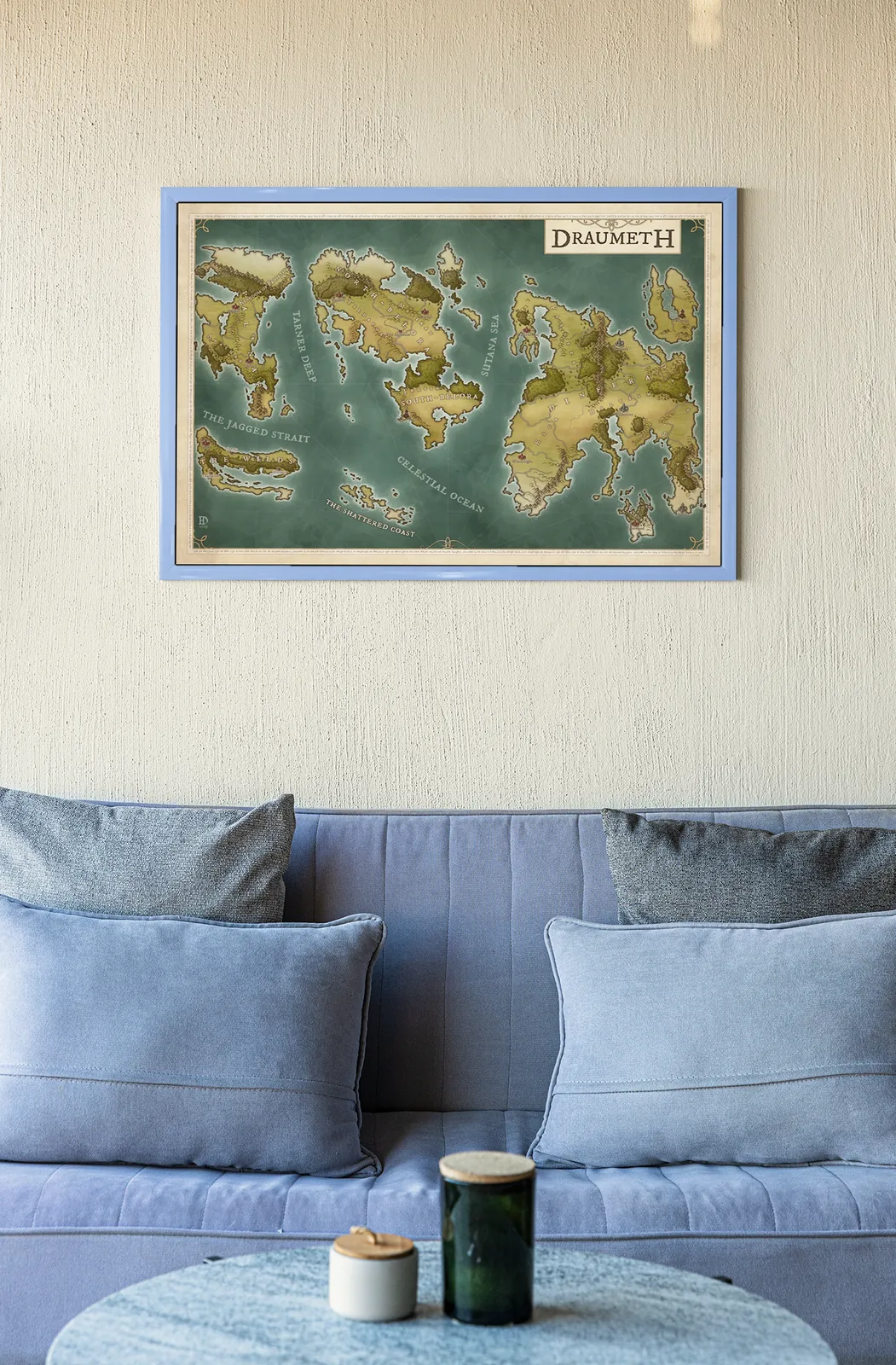 World map of Draumeth emphasizing maritime routes and separated lands