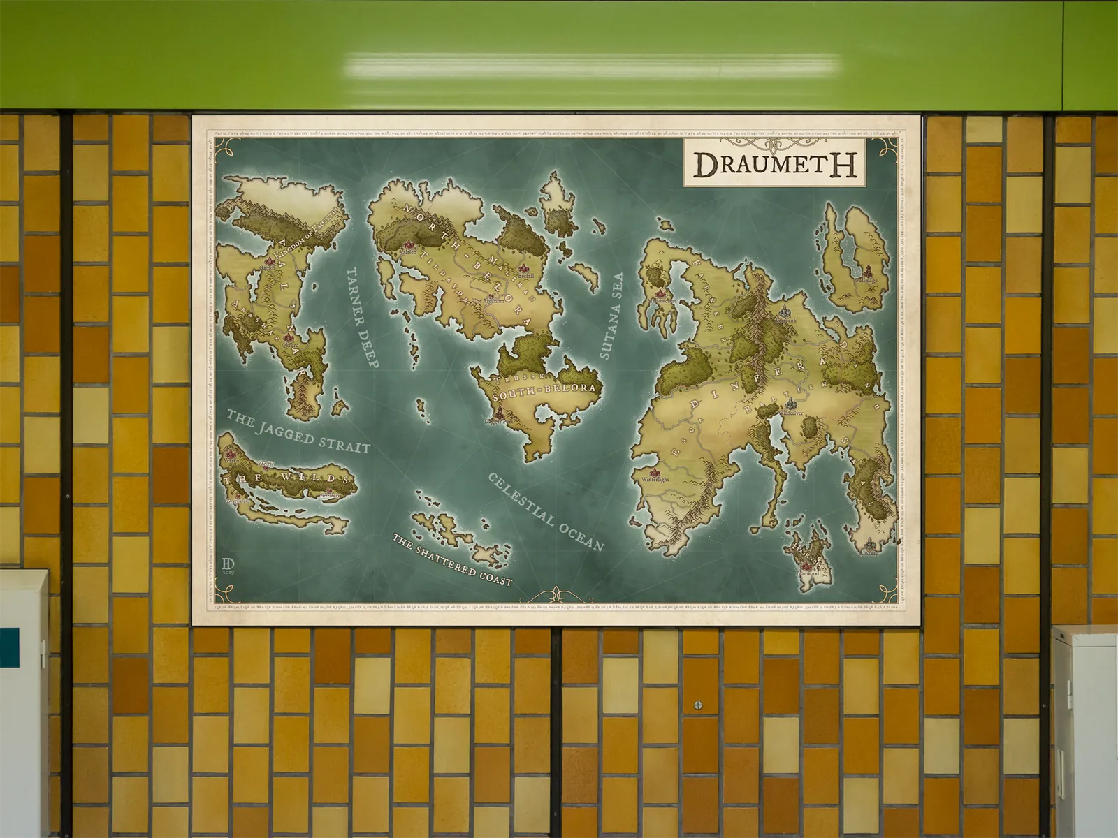 Fantasy world map of Draumeth showing multiple continents and oceans
