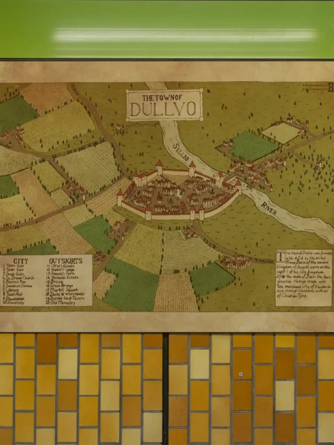 Agricultural outskirts and city center of Dullvo shown in a town map