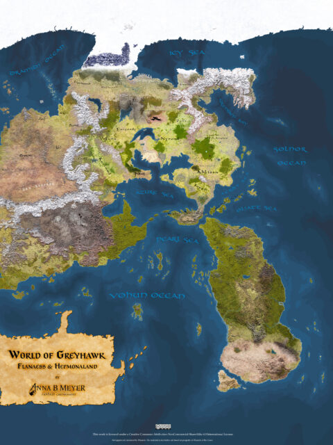 Close-up of the Flanaess and Hepmonaland map showing continental regions