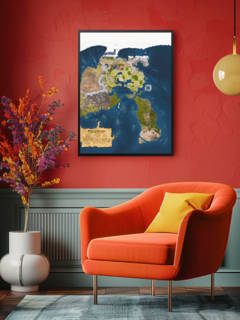 Top-down view of Flanaess and Hepmonaland with seas and borders in 598 CY