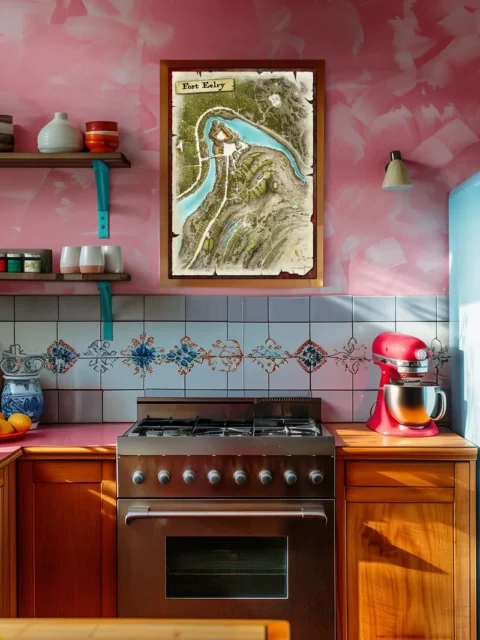 Detailed Fort Eelry river fort map with walls and farmland