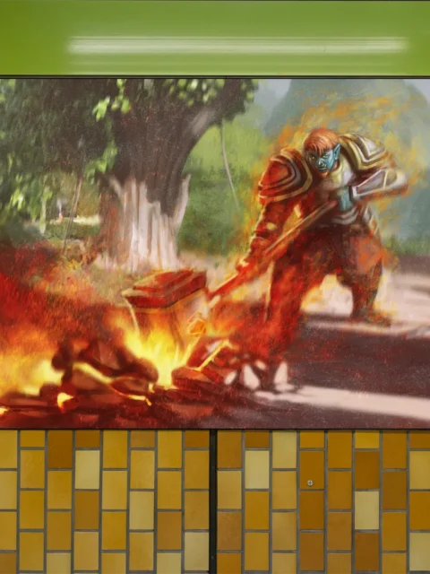 Fantasy paladin unleashing divine force with a gavel