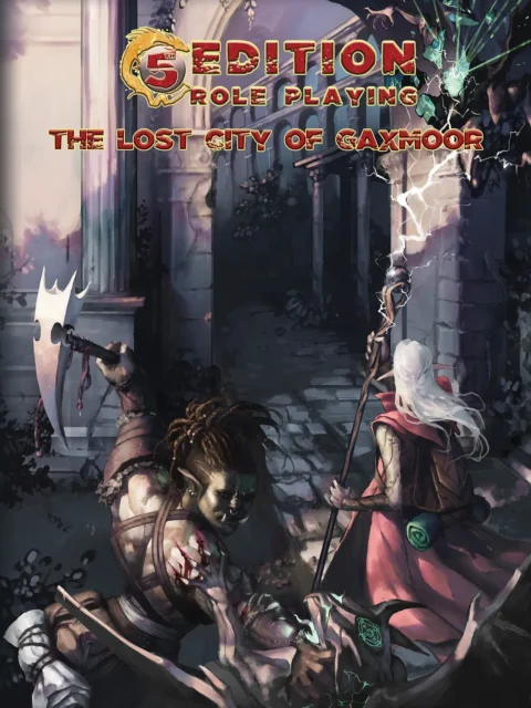 Lost City of Gaxmoor 5E cover art with adventurers