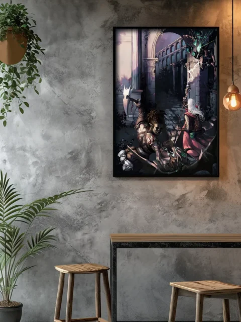 Dungeon fantasy artwork with arcane lightning