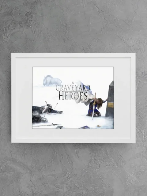 Graveyard for Heroes book cover art with sword planted beside a grave marker