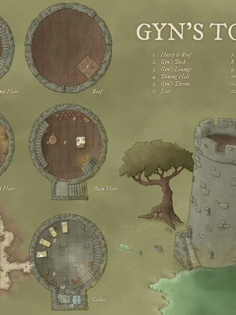 Gyn’s Tower battle map showing circular multi-level tower layout