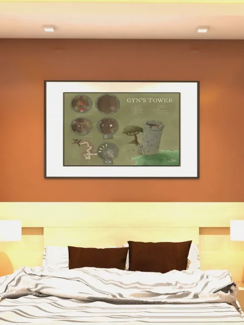 Main floor plan of Gyn’s Tower with furnishings and entry stairs