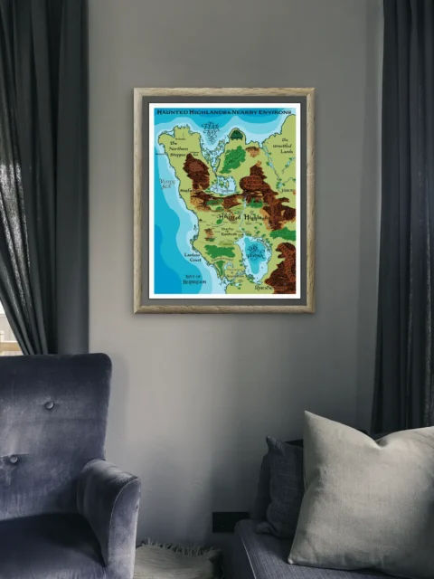 Tabletop RPG map of haunted lands and mountain ranges