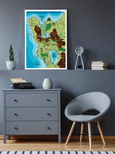 Hand-drawn fantasy world map with forests and coastlines