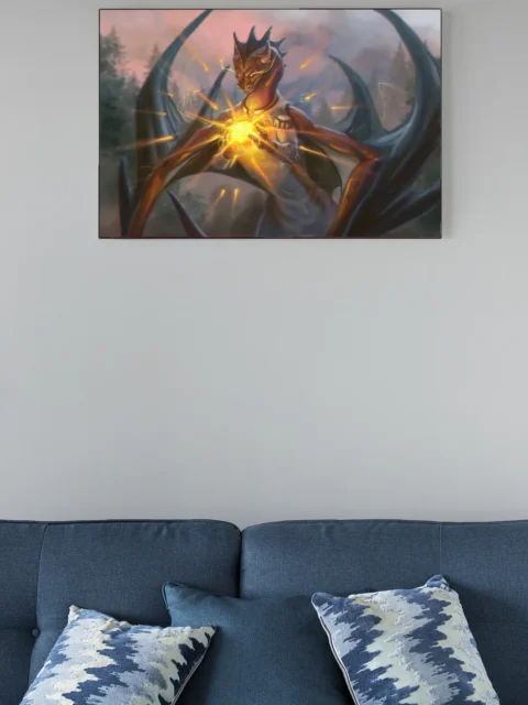 Ethereal sparks drifting through a misty forest backdrop