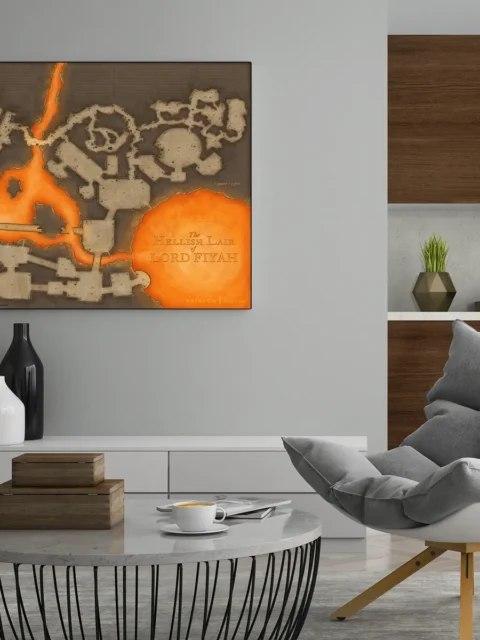 Dungeon corridors and bridges suspended over molten lava