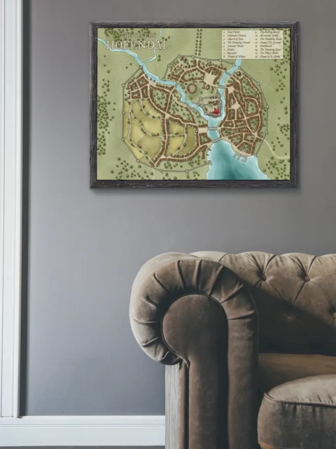 Detailed medieval-style city layout designed for tabletop play