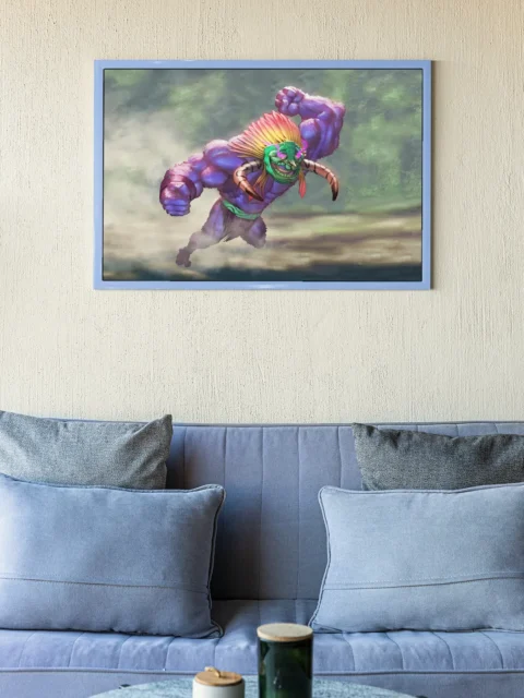 Massive purple brute sprinting across a hazy clearing