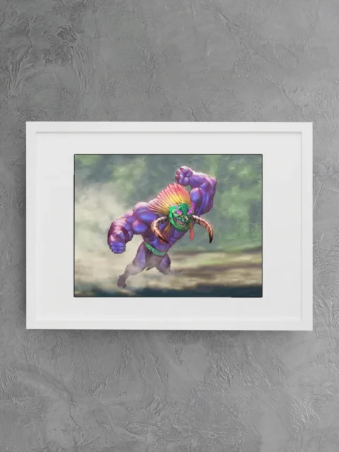 Brightly colored mask with curved horns and fierce expression