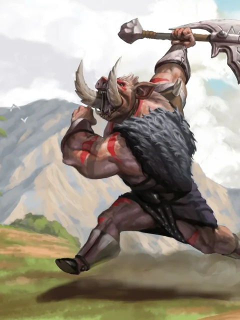 Ihaguum charging warbrute canvas artwork in full stride