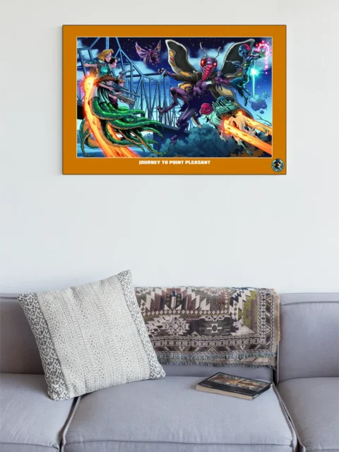 Winged monster confrontation at night illustration