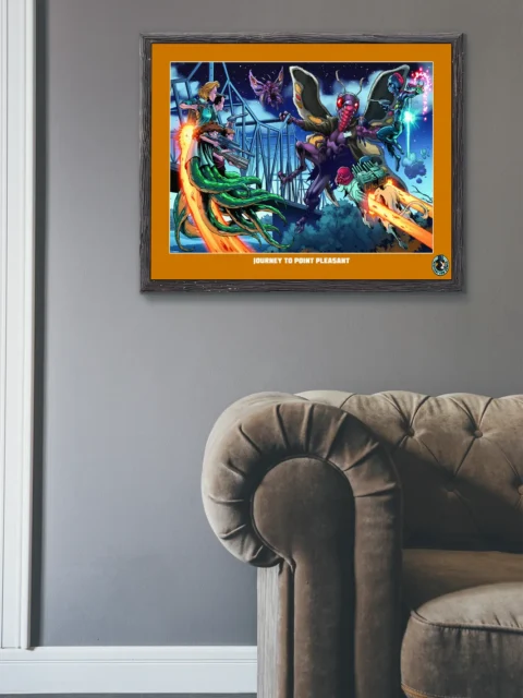 Fantasy cryptid art with glowing eyes and wings