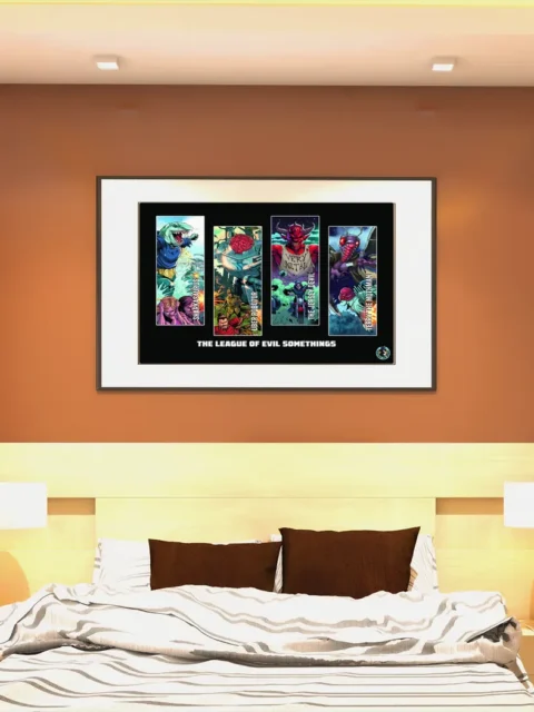 Villain ensemble scene with bold colors