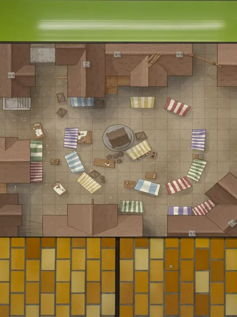 Top-down city marketplace for tabletop play