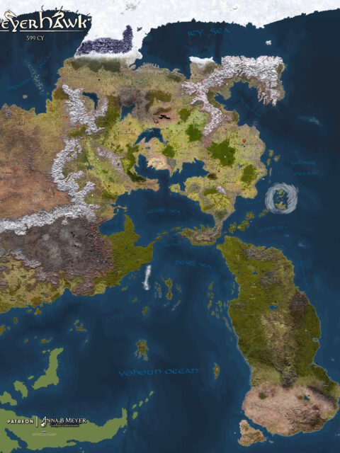 Close-up of the Meyerhawk map showing regions and travel routes