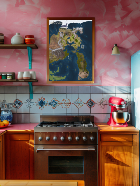 Meyerhawk Fantasy Map – Archival Canvas Print displayed on wall