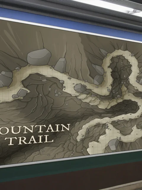 Mountain pass battle map with cliffs and narrow paths