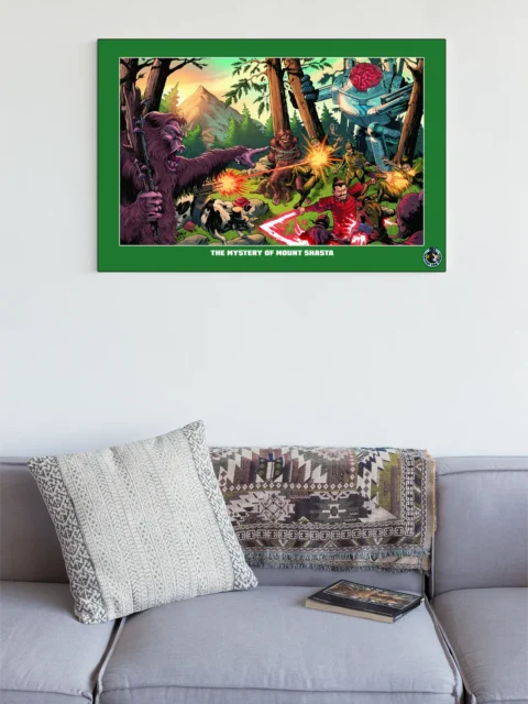 Bigfoot-style creature fighting armed soldiers