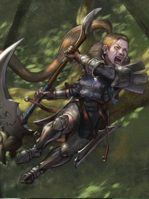 Nayaleeta woodland strike canvas mid-leap through trees