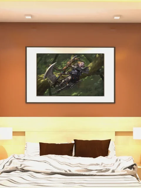 Aggressive expression framed by green light