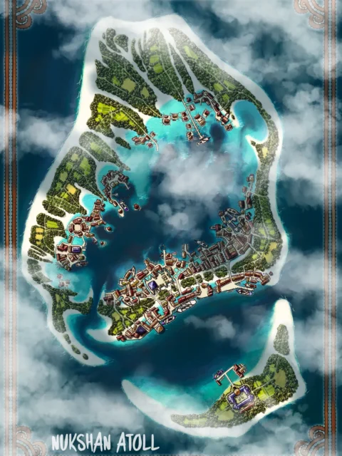 Harkenwell village map illustration showing a riverside hamlet