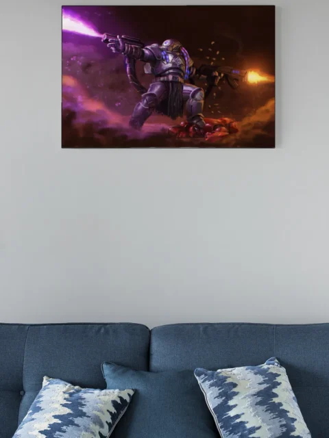 Sci-fi fighter surrounded by sparks and debris