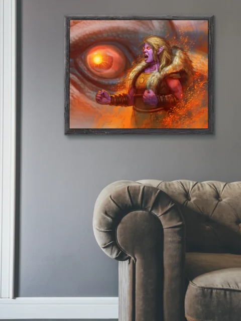 Fantasy character overwhelmed by fire and fury