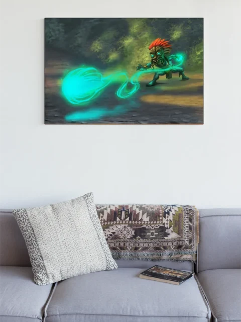 Masked creature casting magic in Pygmy Uwakuun spirit caster artwork