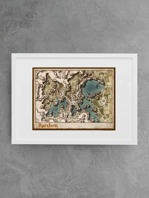 Overhead view of Rarthon lake city map and bridges