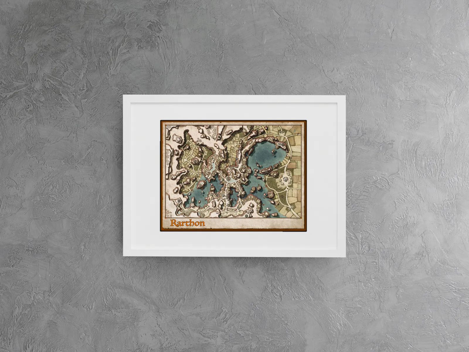 Overhead view of Rarthon lake city map and bridges