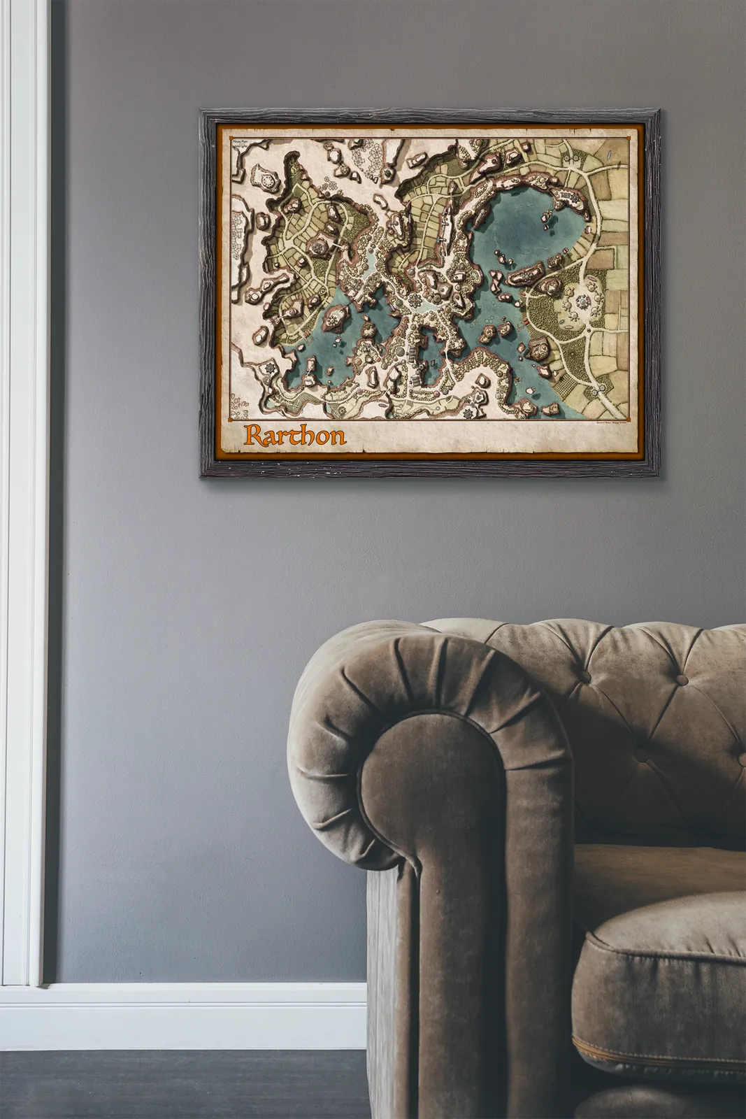 Detailed Rarthon lake city map with districts and routes