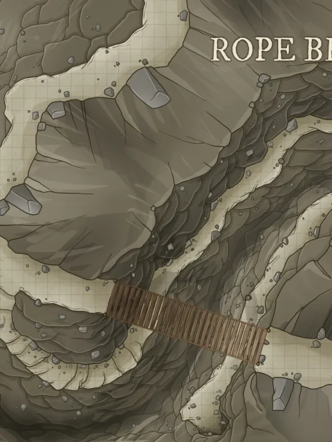Fantasy rope bridge crossing over a deep ravine
