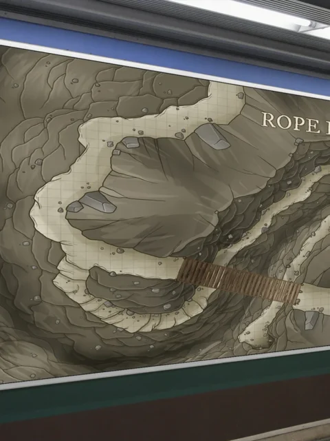 Cliffside ravine map featuring a rope bridge crossing