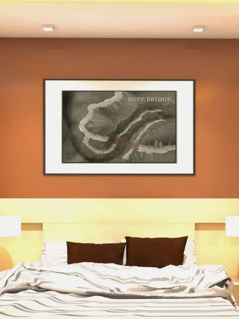 Mountain ravine encounter map with suspended bridge