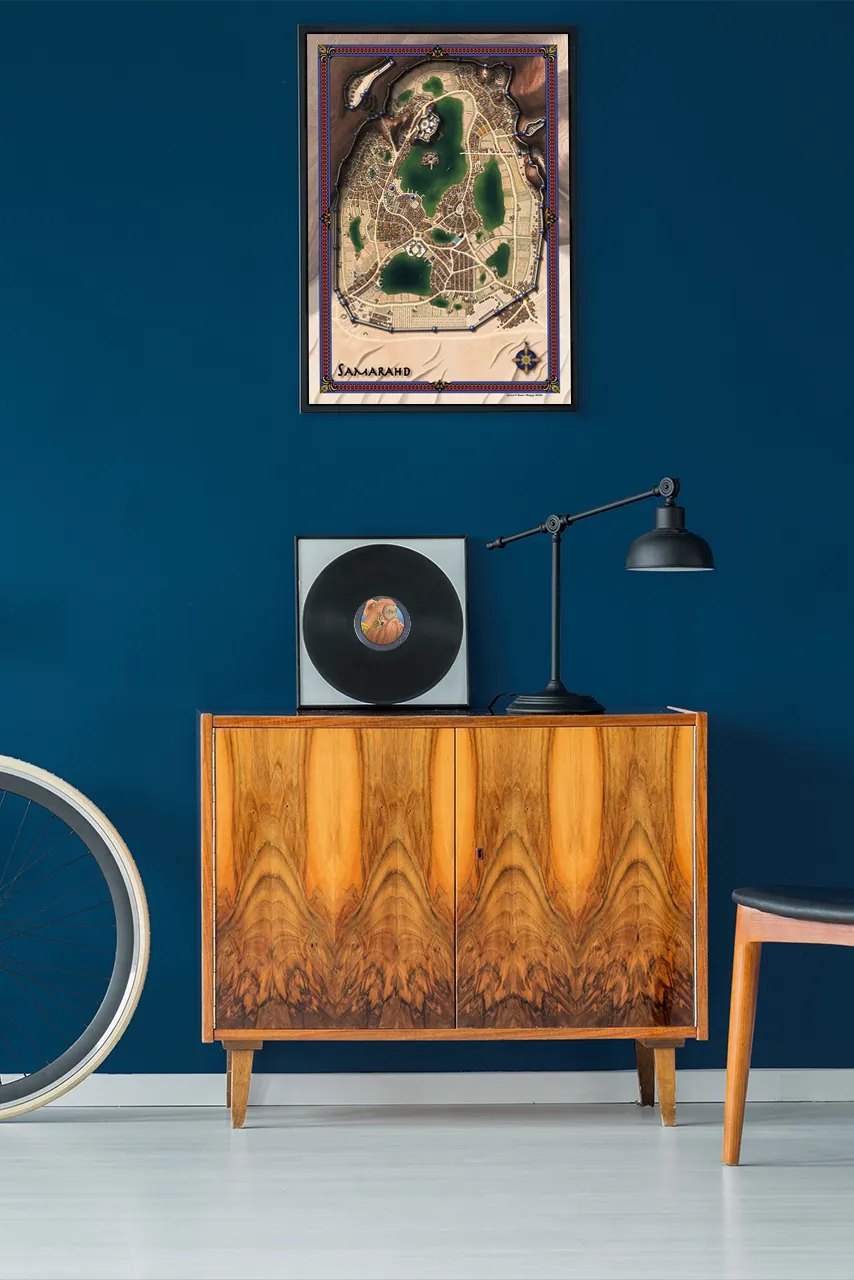 Overhead view of Samarahd desert city map with gates