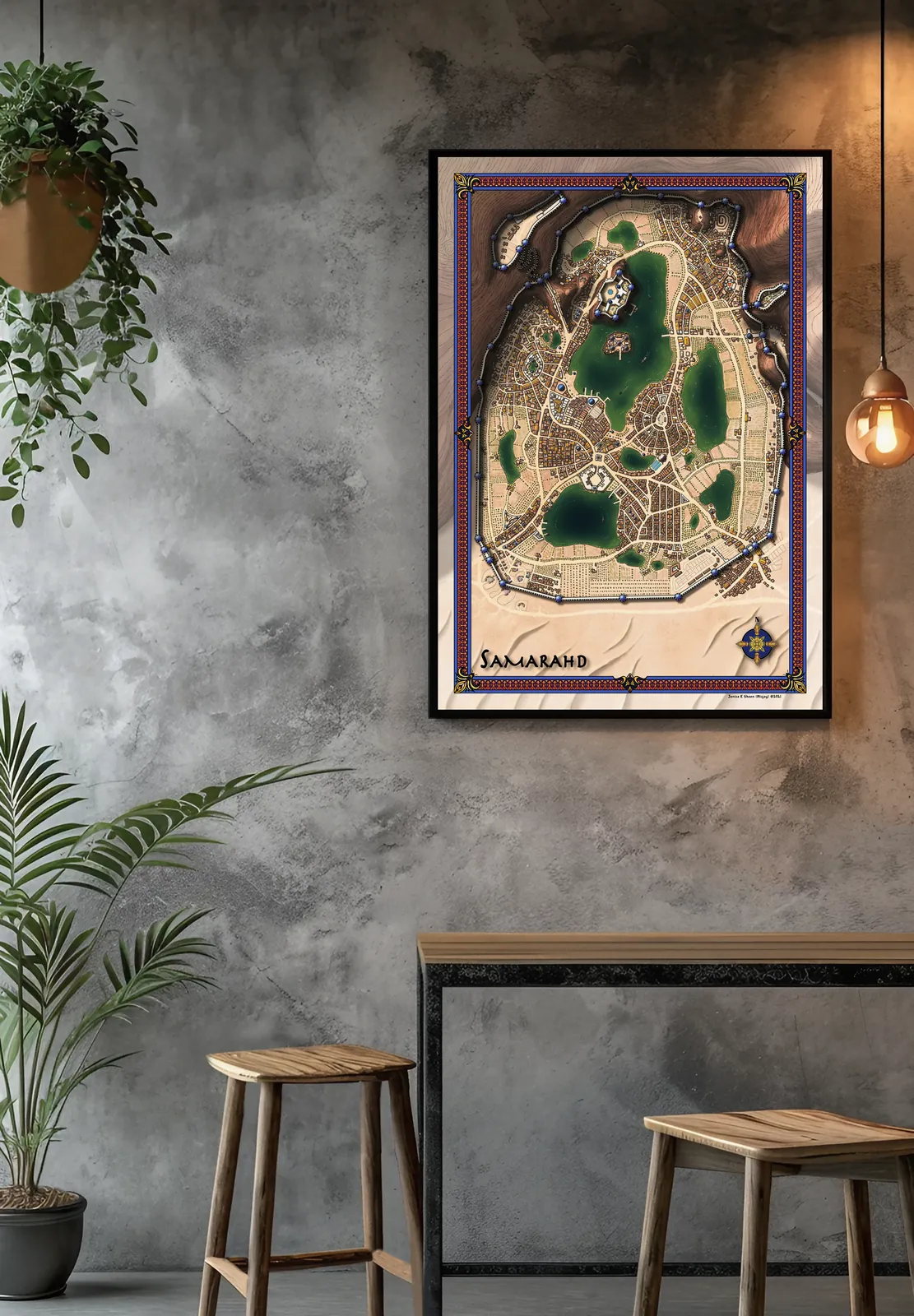 Detailed Samarahd desert city map with urban layout