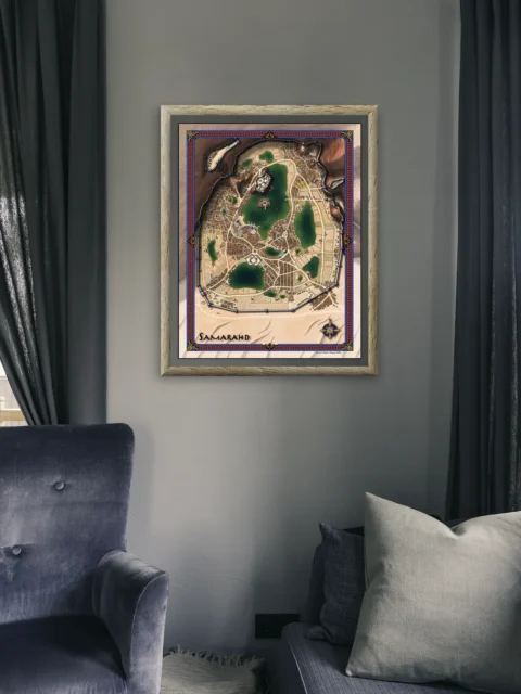 Top-down city built around multiple lakes