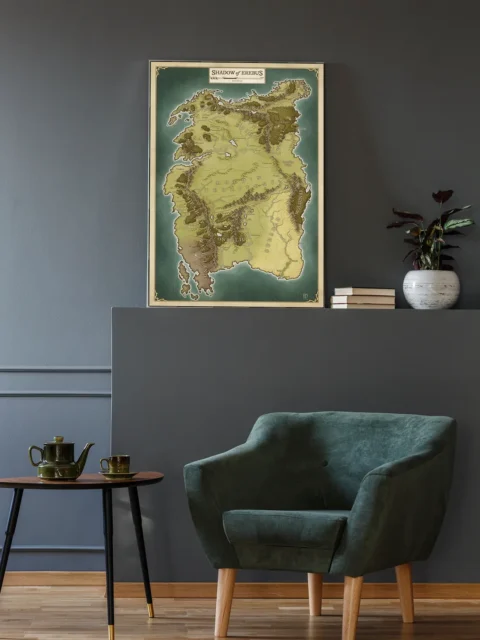 Fantasy world map of the Shadow of Erebus showing regions and territories